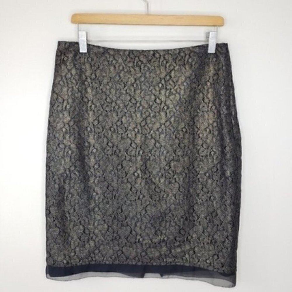 Ann Taylor Factory | Gold Floral Lace Overlay Pencil Skirt Size 8